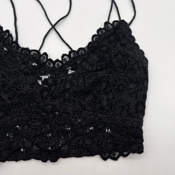 FREE PEOPLE ONE Celine Lace Bralette Womens Small Black Strappy Flocked Velvet - Picture 7 of 15
